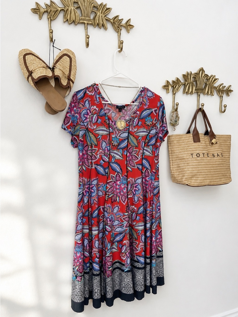 Vibrant Red Floral Midi Dress